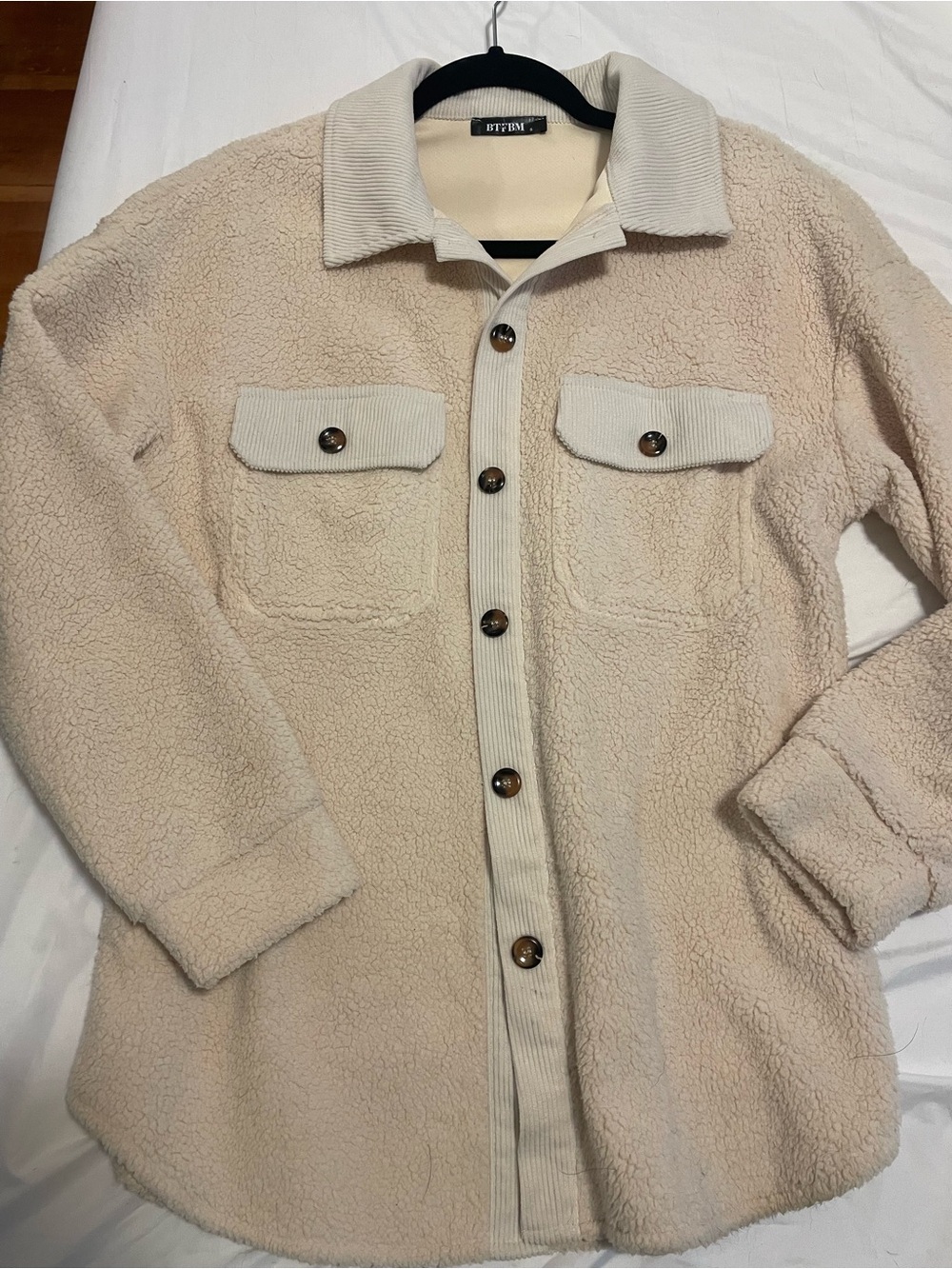 BTFBM Women’s Cream Sherpa + Corduroy Button-Up Jacket